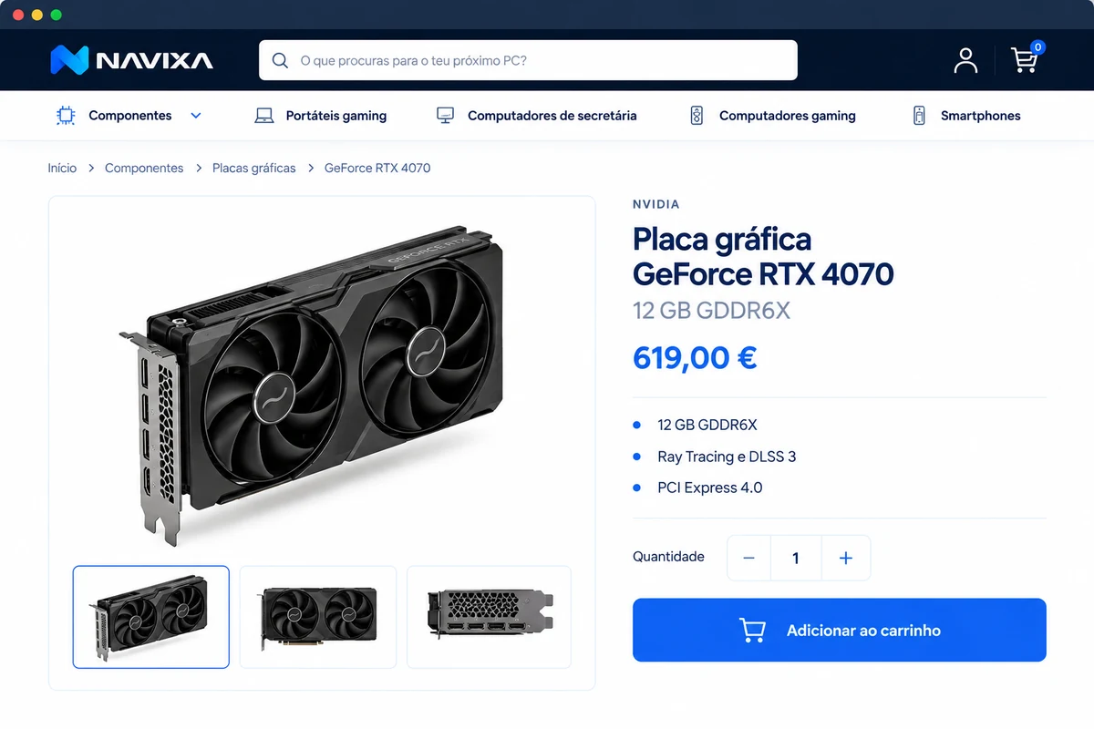 Simulação visual da Navixa: Página de produto